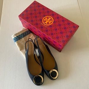 Navy Leather Slingback Heels (Never Worn)